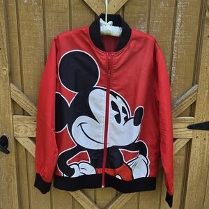 Disney Mickey Mouse Men's Red Black Bomber Jacket Small Retro Full Zip